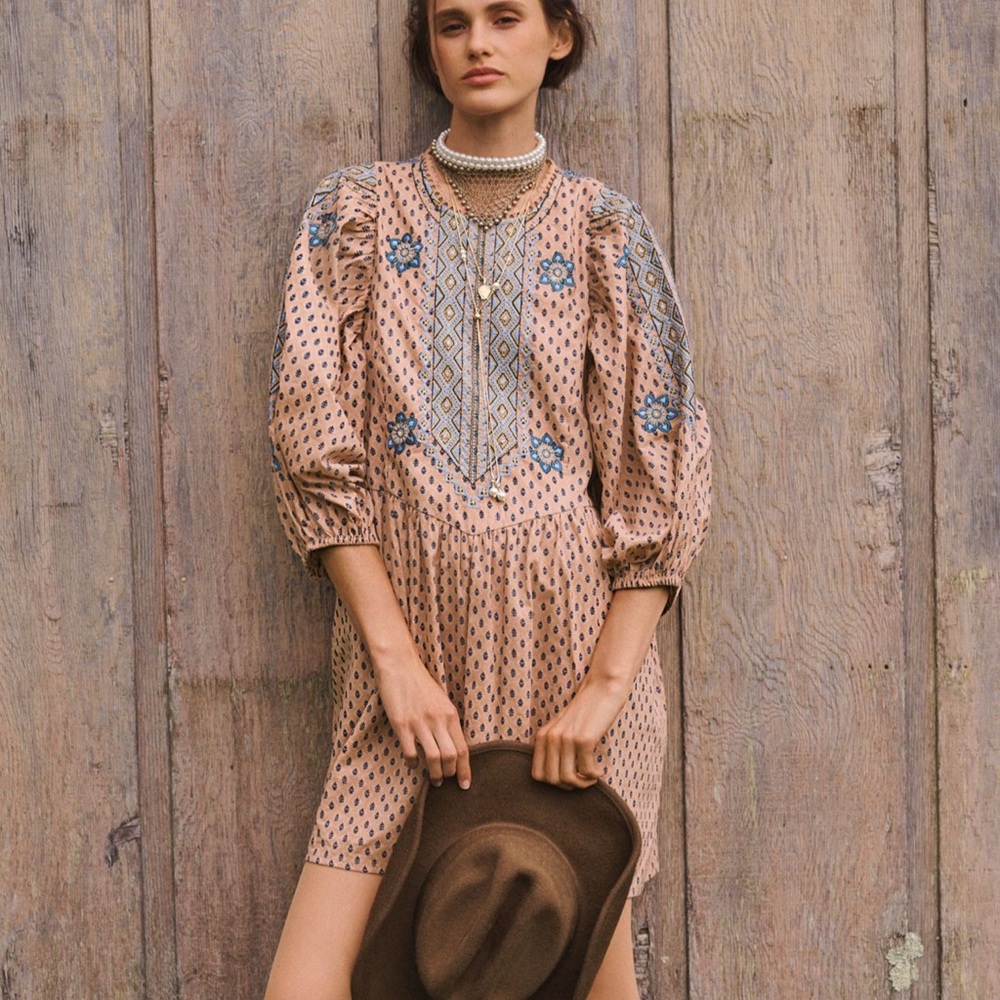Brand new Anthropologie Embroidered Pattern Peach Mini Dress - Picture 5 of 13